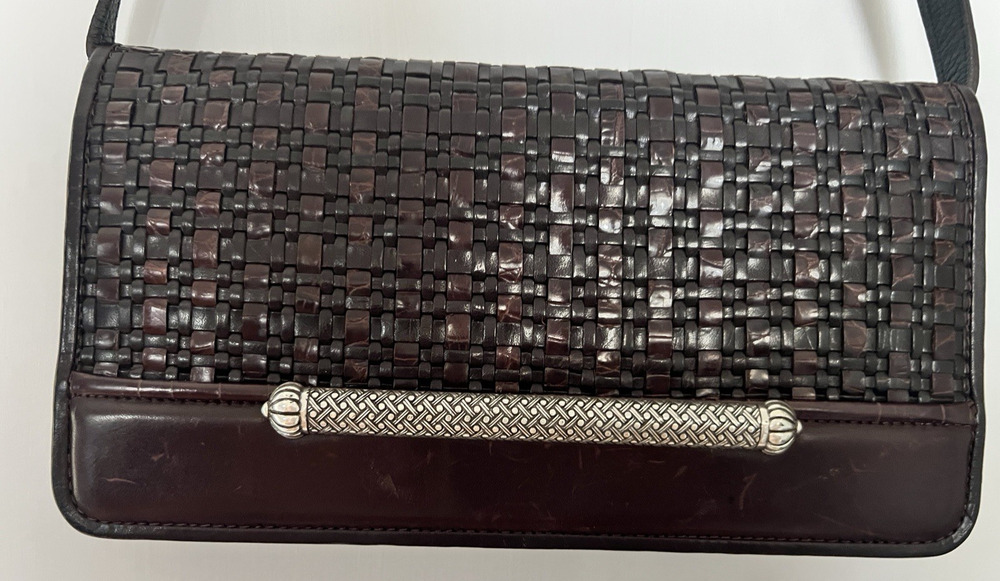 BRIGHTON Black Woven CLUTCH Crossbody Handbag Leather Organizer VTG